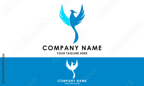 Blue Color Simple Phoenix Bird Spread Wing Logo Design