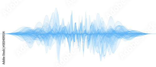 Abstract blue wireframe sound waves, visualization of frequency signals audio wavelengths, futuristic technology waveform isolated on white or transparent background