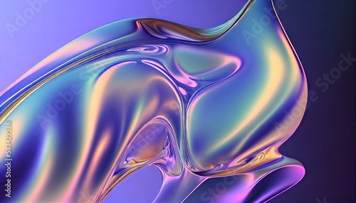 Abstract fluid holographic curved wave in motion colorful background 3d render. Gradient design element for banners, backgrounds, wallpapers, and covers. Generative AI.