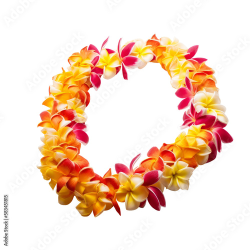 hawaii garland of frangipani flowers - lei , isolated on transparent background cutout , generative ai
