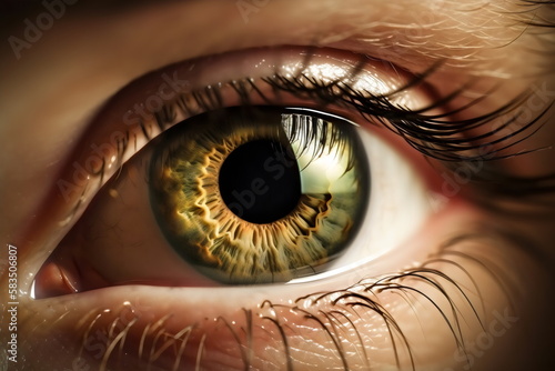 realistic macro hazel human eye looking at camera, made with generative ai