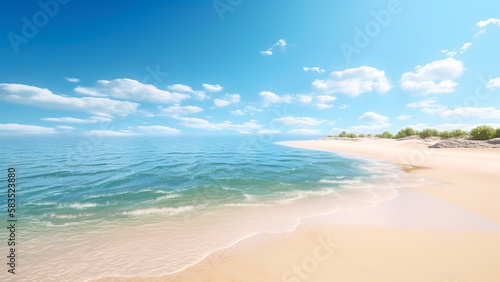 Beautiful Blue Beach with sky and pristine water (Illustration by AI)