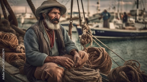 Fisherman looking in the port - Generated by Generative AI