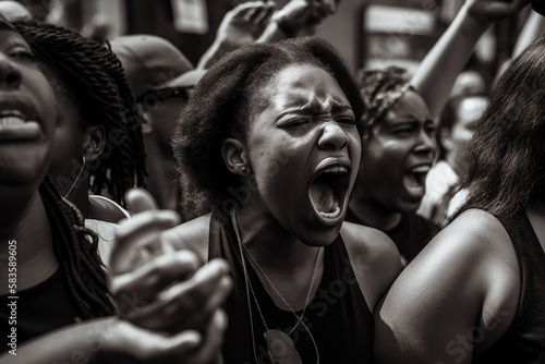 Generative ai women protesting screaming.