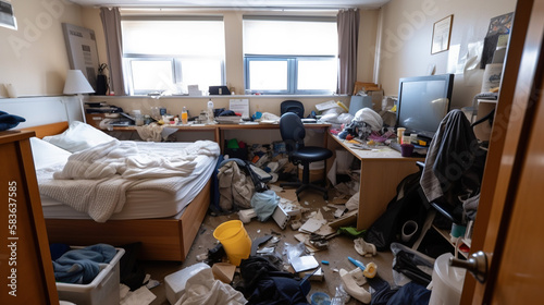 Untidy Lifestyle, Messiness and Clutter of Teenage Living Room, Generative AI