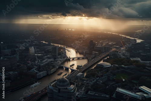 aerial view of the london created with Generative AI technology