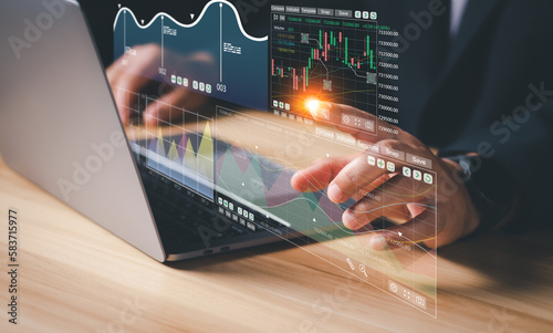 Businessman analyzing forex trading graph financial data, business finance technology and investment trading trader investor, Stock Market Investments Funds and Digital Assets.