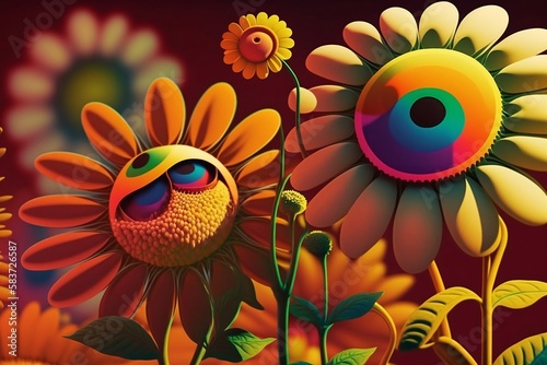 Bunter farbenfroher Hippie 60er 70er Jahre 3d Desktop Hintergrund 