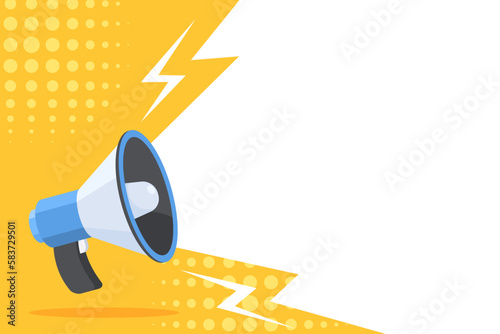 Flyer Megaphone speaker for announce, advertising, promotion, and Grand sale. Vector illustration for retail shopping online marketing template, banner, poster, and background.