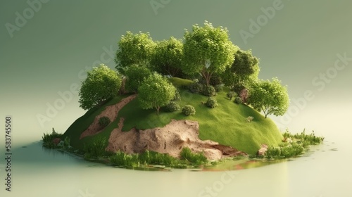 Green island with trees. Generative AI