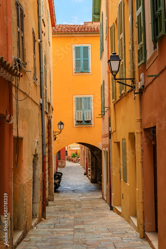 Old terracotta houses in Old Town, Villefranche sur Mer, South of France