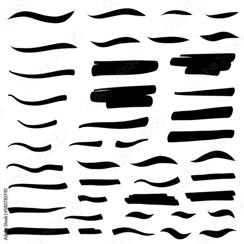 Set of swash hand drawn brush lines, underlines. Vector collection of calligraphic elements in doodle style. Swirl swoosh brushstroke