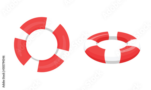 A red and white life preserver and a white circle on a white background. Lifebuoy vector illustrate