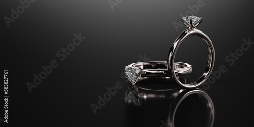 ring with diamonds on a black background. 3d rendering