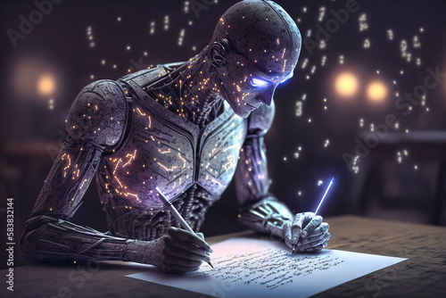artificial intelligence is used to write detailed short stories, poems or the generation of short texts. .image created with generative artificial intelligence
