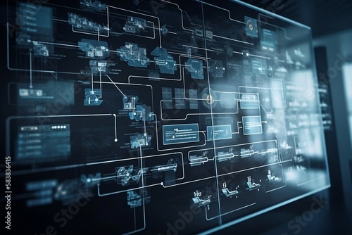 Business process and workflow automation with flowchart. Business hierarchy structure. Virtual screen Mindmap. generative AI