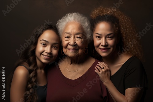 Multigenerational Pacific Islander Women Smiling at Camera. A fictional person.