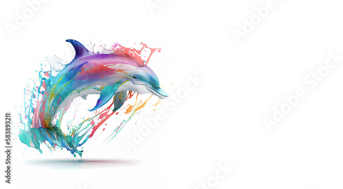 Dolphin in bursts on a white background. Shepherd. Splash. Generated AI