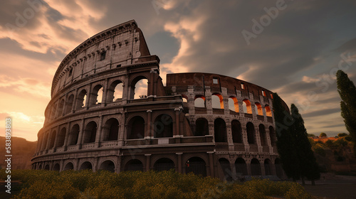 The Colosseum in Rome, Italy. Travel and tourism concept. Generative Ai