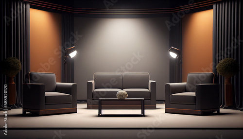 Stage with sofas and spotlights in concept of debate and meetings Ai generated image