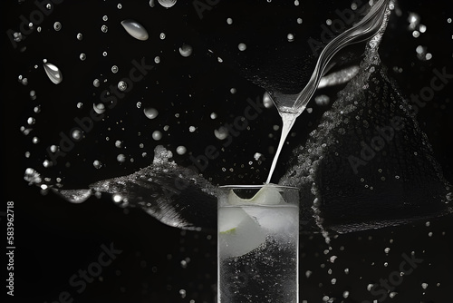 Woda i lodem, plusk, krople . Ilustracja wygenerowana przy użyciu AI