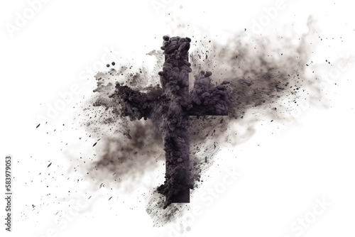 Cross made of ashes, Ash Wednesday, Lent season vintage abstract background Cross Made up of Ash isolated on white background Cross Made up of Ash. Generative AI