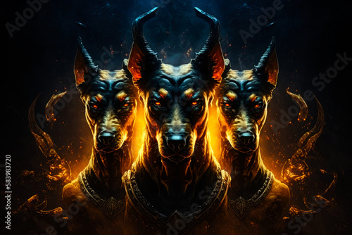 concept of mythical three headed hound Cerberus
