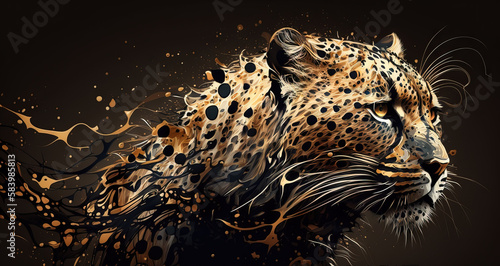 Leopard animal abstract wallpaper. Contrast background panthera in vivid colors generative ai