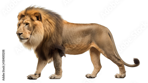 Full body size lion isolated on white transparent background png. Generative AI
