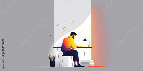 vector of a person working on his desk