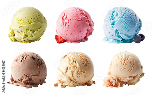 Colorful ice cream scoops on a transparent background. Generative AI