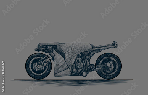 custom electric superbike, sketch - digital painting
