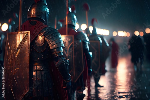 Medieval formidable knights prepare for historical battle. A historical medieval concept. Generative AI Art.