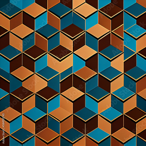 Brown and blue minimalist geometric pattern, Generative AI