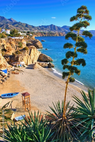 Beautiful view from Balcon de Europa, Nerja, Spain. Costa del Sol coast.