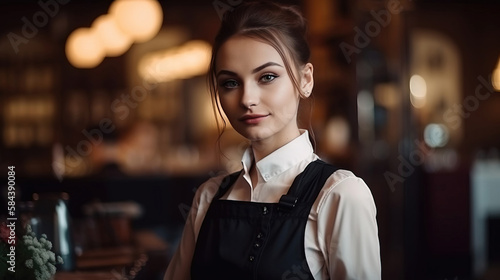 portrait of a beautiful waitress girl. generative AI