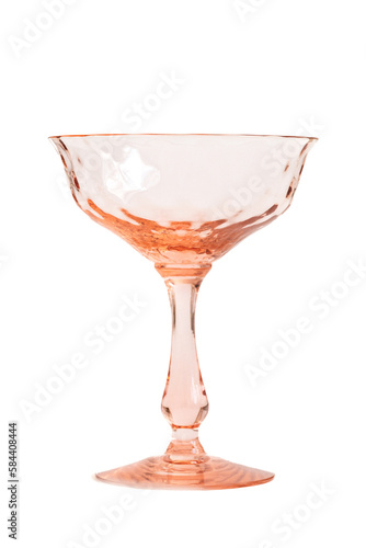 vintage pink cocktail glass, champagne coupe on white background