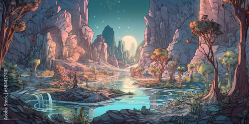 otherworldly desert oasis on an alien planet Generative AI Digital Illustration Part#240323