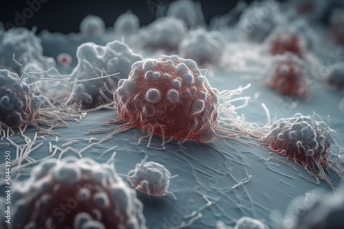 White blood cells attacking cancer cells, AI Generative
