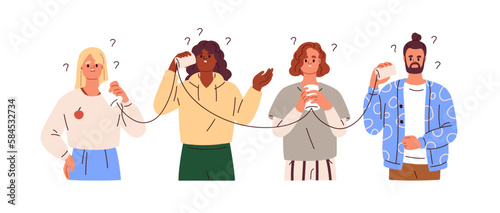 Bush telegraph, Chinese whispers concept. Telling rumors, gossips, hearsay, tattles, information transfer. Misunderstanding in team communication. Flat vector illustration isolated on white background