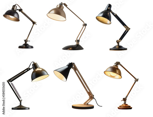 Collection of six desk lamps on a transparent background, Generative AI