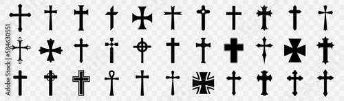 Big set of black religious cross icon