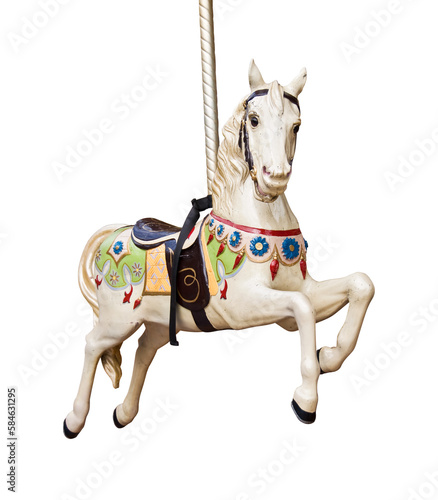 Vintage wooden carousel horse isolated on transparent background, png file
