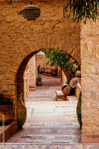 View through an archway in the Medina in Agadir, Morocco