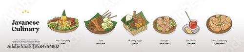 isolated javanese culinary food bundle. Traditional cuisine hand drawn illustration vector.