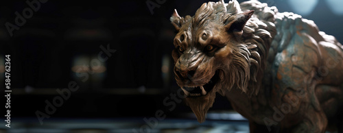 Chimera mythological lion, creature from legends. AI generated. Header banner mockup with space.