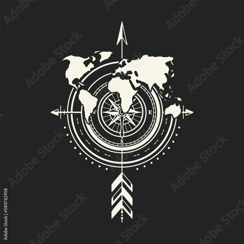 world illustration map graphic compass design navigation vintage black background