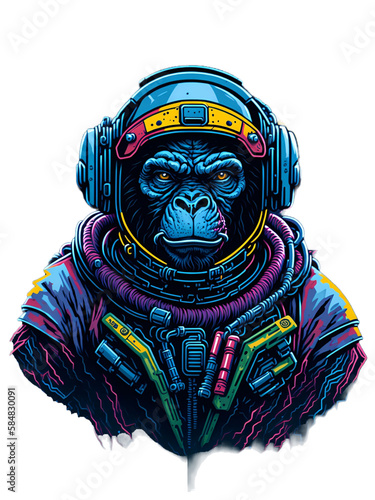 Colorful Graffiti Illustration of Ape in Space Suit Design