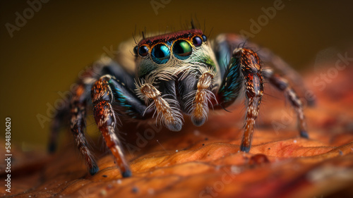  Close up image of Jumping Spider. Created with Generative AI. 