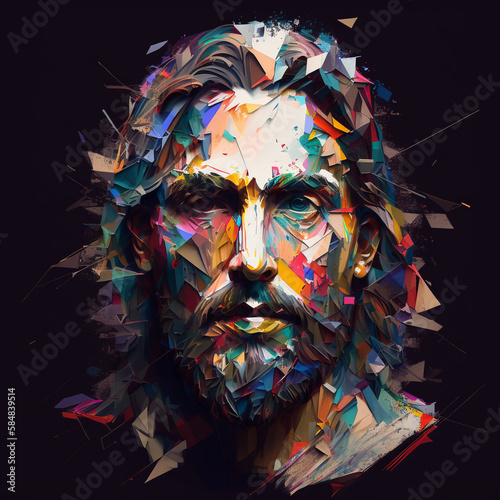 un portrait déstructuré et coloré de Jesus Christ - IA Generative